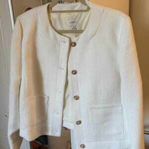 J.Crew White Tweed Jacket with Gold Buttons